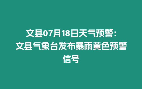 文縣07月18日天氣預警：文縣氣象臺發布暴雨黃色預警信號