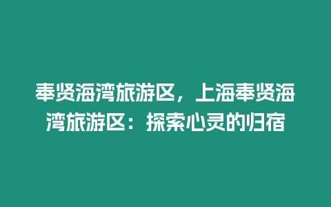 奉賢海灣旅游區，上海奉賢海灣旅游區：探索心靈的歸宿