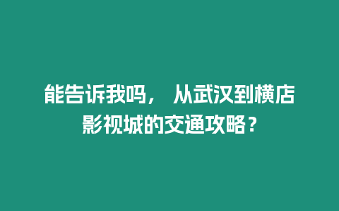 能告訴我嗎， 從武漢到橫店影視城的交通攻略？