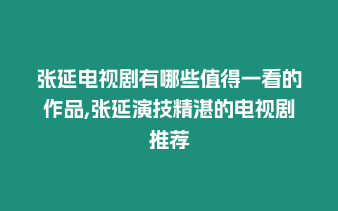 張延電視劇有哪些值得一看的作品,張延演技精湛的電視劇推薦