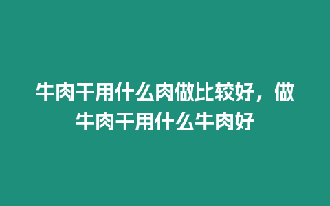 牛肉干用什么肉做比較好，做牛肉干用什么牛肉好