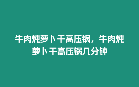 牛肉燉蘿卜干高壓鍋，牛肉燉蘿卜干高壓鍋幾分鐘