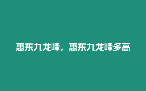 惠東九龍峰，惠東九龍峰多高