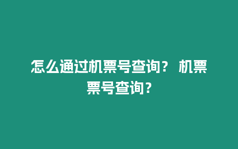 怎么通過機票號查詢？ 機票票號查詢？