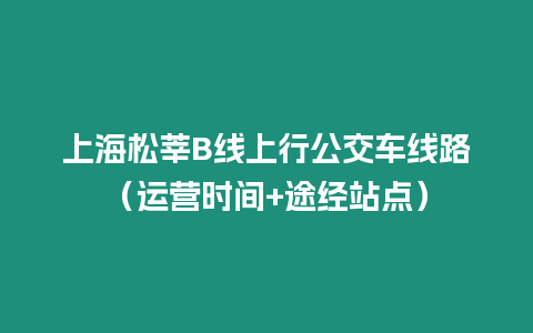 上海松莘B線上行公交車線路（運營時間+途經站點）