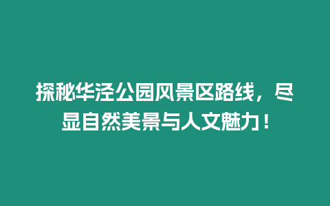 探秘華涇公園風景區路線，盡顯自然美景與人文魅力！