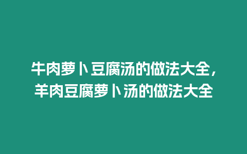 牛肉蘿卜豆腐湯的做法大全，羊肉豆腐蘿卜湯的做法大全