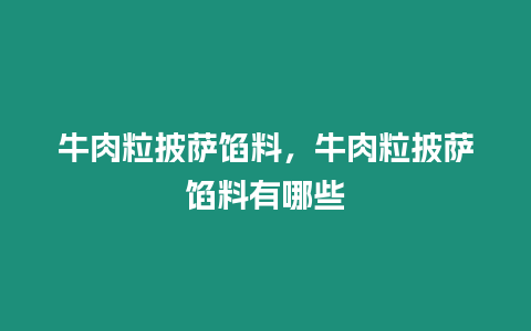 牛肉粒披薩餡料，牛肉粒披薩餡料有哪些