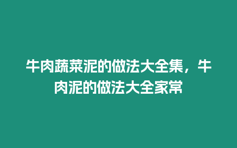 牛肉蔬菜泥的做法大全集，牛肉泥的做法大全家常