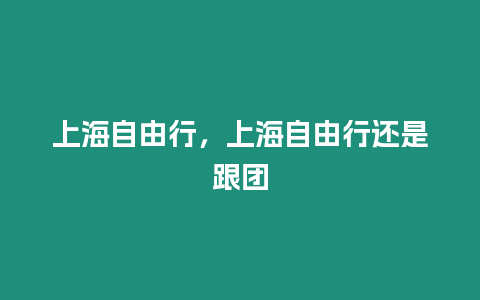 上海自由行，上海自由行還是跟團