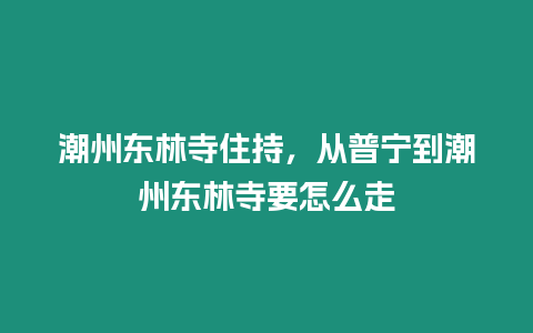 潮州東林寺住持，從普寧到潮州東林寺要怎么走