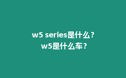 w5 series是什么？ w5是什么車？