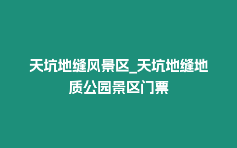 天坑地縫風景區(qū)_天坑地縫地質公園景區(qū)門票