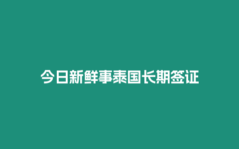 今日新鮮事泰國(guó)長(zhǎng)期簽證