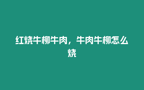 紅燒牛柳牛肉，牛肉牛柳怎么燒