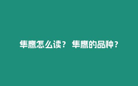 隼鷹怎么讀？ 隼鷹的品種？