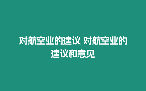 對航空業的建議 對航空業的建議和意見