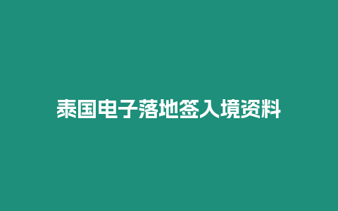 泰國(guó)電子落地簽入境資料