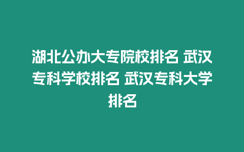 湖北公辦大專院校排名 武漢專科學校排名 武漢專科大學排名