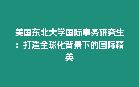 美國東北大學國際事務研究生：打造全球化背景下的國際精英