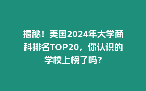 揭秘！美國2024年大學商科排名TOP20，你認識的學校上榜了嗎？