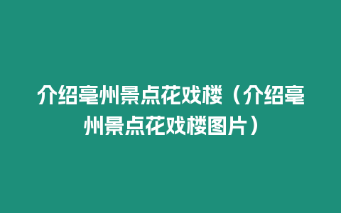 介紹亳州景點花戲樓（介紹亳州景點花戲樓圖片）