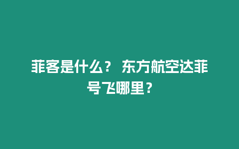 菲客是什么？ 東方航空達(dá)菲號(hào)飛哪里？