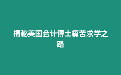 揭秘美國會計博士痛苦求學之路