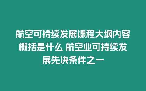 航空可持續發展課程大綱內容概括是什么 航空業可持續發展先決條件之一