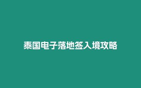 泰國電子落地簽入境攻略