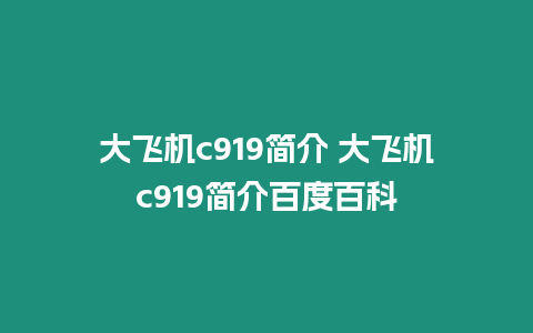 大飛機(jī)c919簡(jiǎn)介 大飛機(jī)c919簡(jiǎn)介百度百科