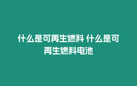 什么是可再生燃料 什么是可再生燃料電池