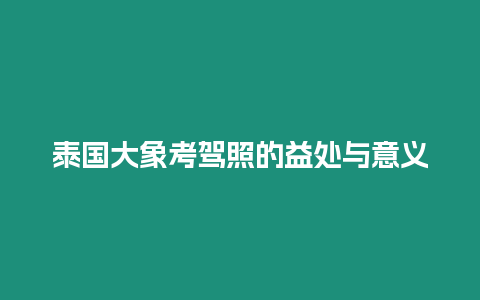 泰國大象考駕照的益處與意義