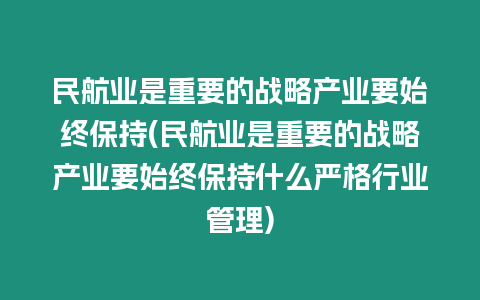 民航業(yè)是重要的戰(zhàn)略產(chǎn)業(yè)要始終保持(民航業(yè)是重要的戰(zhàn)略產(chǎn)業(yè)要始終保持什么嚴格行業(yè)管理)