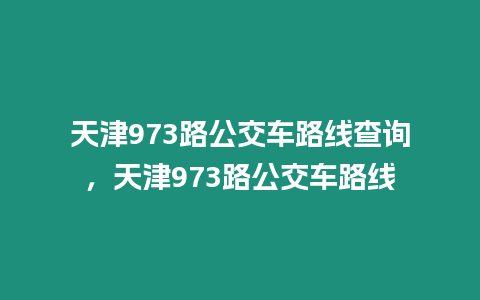 天津973路公交車路線查詢，天津973路公交車路線