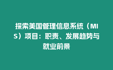 探索美國管理信息系統（MIS）項目：職責、發展趨勢與就業前景