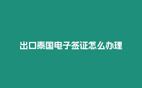 出口泰國電子簽證怎么辦理