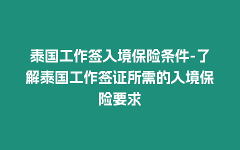 泰國工作簽入境保險條件-了解泰國工作簽證所需的入境保險要求