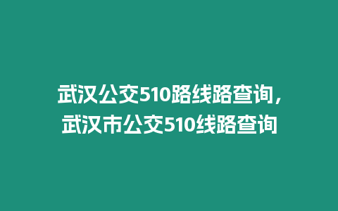 武漢公交510路線路查詢，武漢市公交510線路查詢