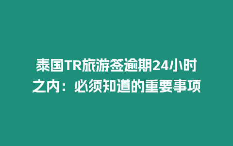 泰國TR旅游簽逾期24小時之內：必須知道的重要事項