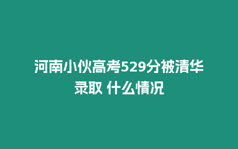 河南小伙高考529分被清華錄取 什么情況