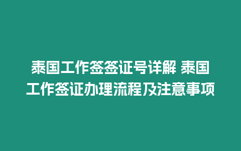 泰國工作簽簽證號詳解 泰國工作簽證辦理流程及注意事項