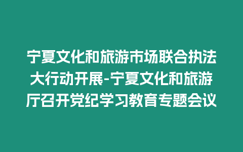 寧夏文化和旅游市場聯合執法大行動開展-寧夏文化和旅游廳召開黨紀學習教育專題會議