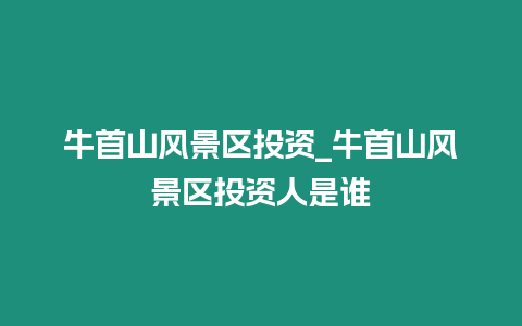 牛首山風(fēng)景區(qū)投資_牛首山風(fēng)景區(qū)投資人是誰