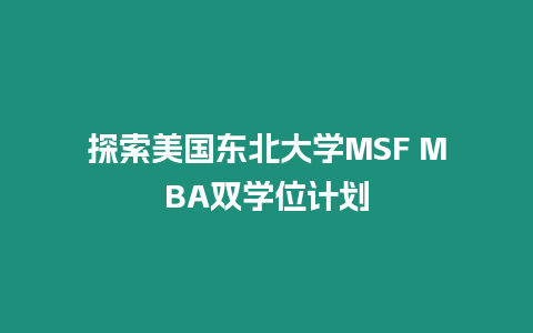 探索美國東北大學MSF MBA雙學位計劃