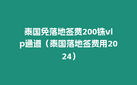 泰國免落地簽費(fèi)200銖vip通道（泰國落地簽費(fèi)用2024）