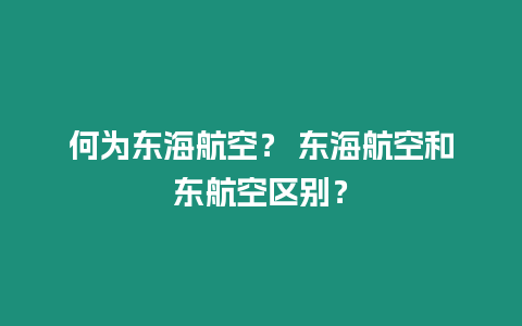 何為東海航空？ 東海航空和東航空區別？