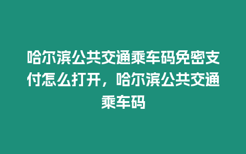 哈爾濱公共交通乘車碼免密支付怎么打開，哈爾濱公共交通乘車碼