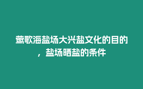 鶯歌海鹽場大興鹽文化的目的，鹽場曬鹽的條件