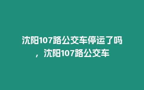 沈陽107路公交車停運了嗎，沈陽107路公交車